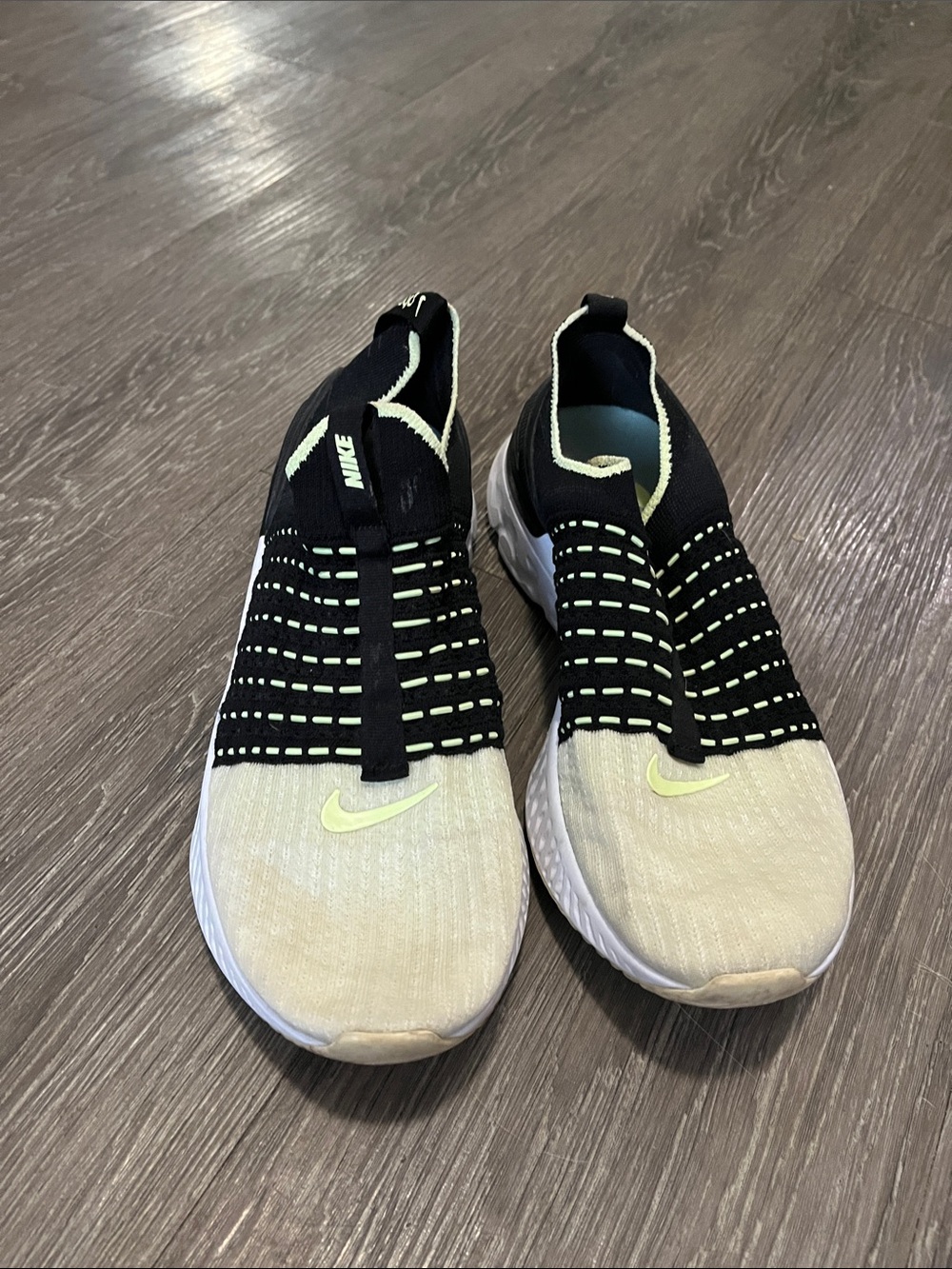 Nike Women’s Slip-On Athletic Sneakers — Black, Cream & Neon Yellow